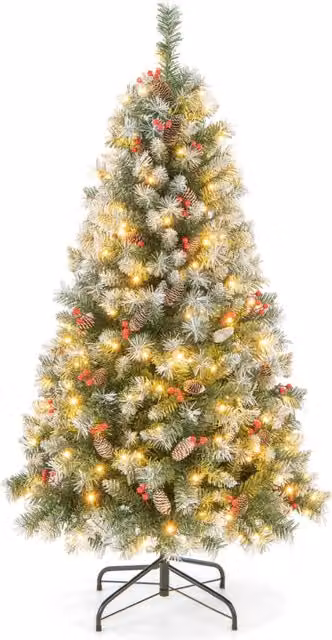 Albero di Natale artificiale pre-illuminato con luci LED bianco caldo, colore verde, Altezza: 150 cm – 1