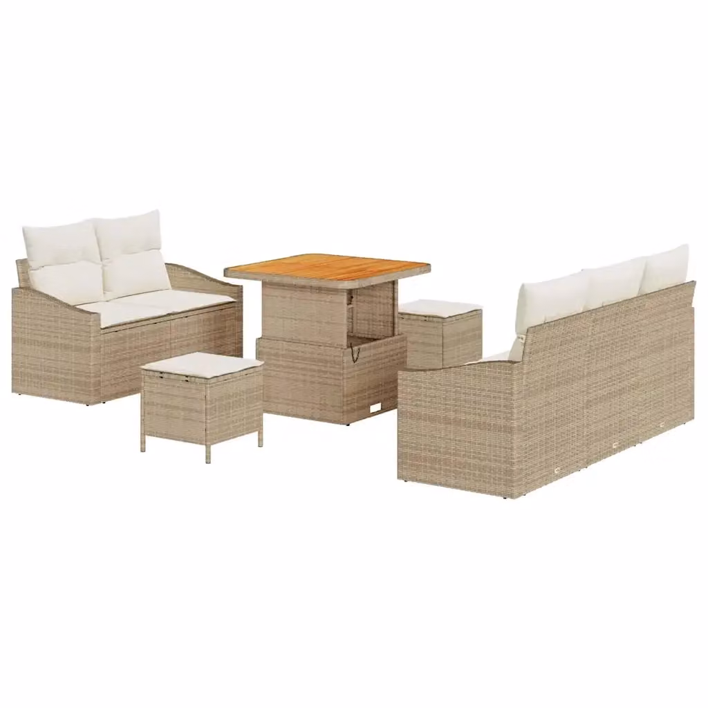 Set Divano da Giardino vidaXL 8 Pezzi Beige con Cuscini e Tavolino in Polyrattan e Metallo – 2