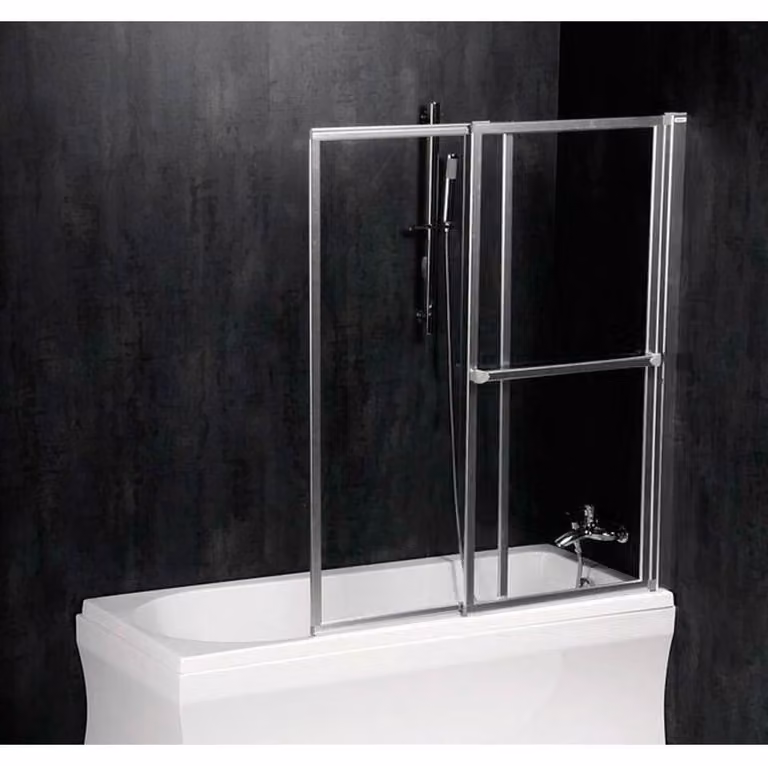 Polysan Olbia - Schermo da bagno pneumatico 1230 mm, alluminio lucido/vetro trasparente 30317