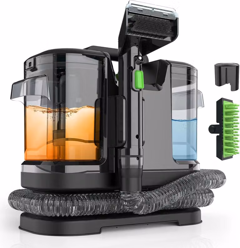 Aspirapolvere per tappeti e divani - Aspirapolvere portatile 12 kPa - 450 W - Aspirapolvere bagnato/secco - 450 W - Potenza di aspirazione 12 kPa - Funzione spray - Serbatoio acqua pulita da 1,8 litri - Serbatoio acqua sporca da 0,8 litri