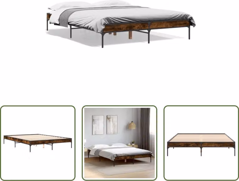 The Living Store Struttura letto in rovere fumé 150x200 cm Materiale a base di legno e metallo