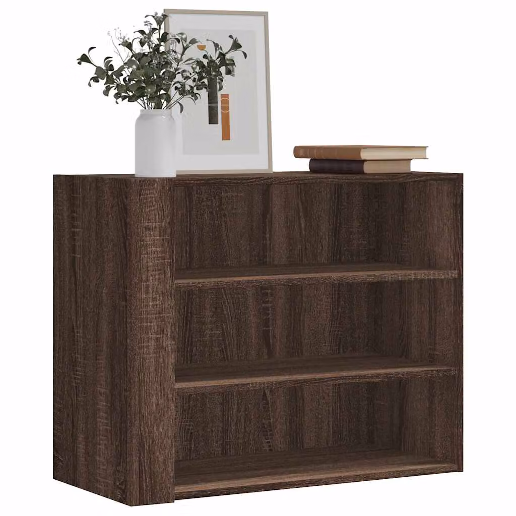 Armadietto a muro vidaXL in legno rovere marrone con ripiani interni e ante con scaffale aperto L: 75 cm, P: 35 cm, H: 60 cm