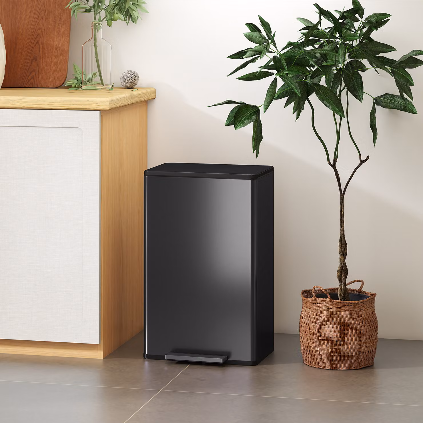 Pattumiera da cucina HOMCOM con pedale e coperchio soft-close, secchio estraibile e finitura anti-impronta, capacità 45 l, nero – 2