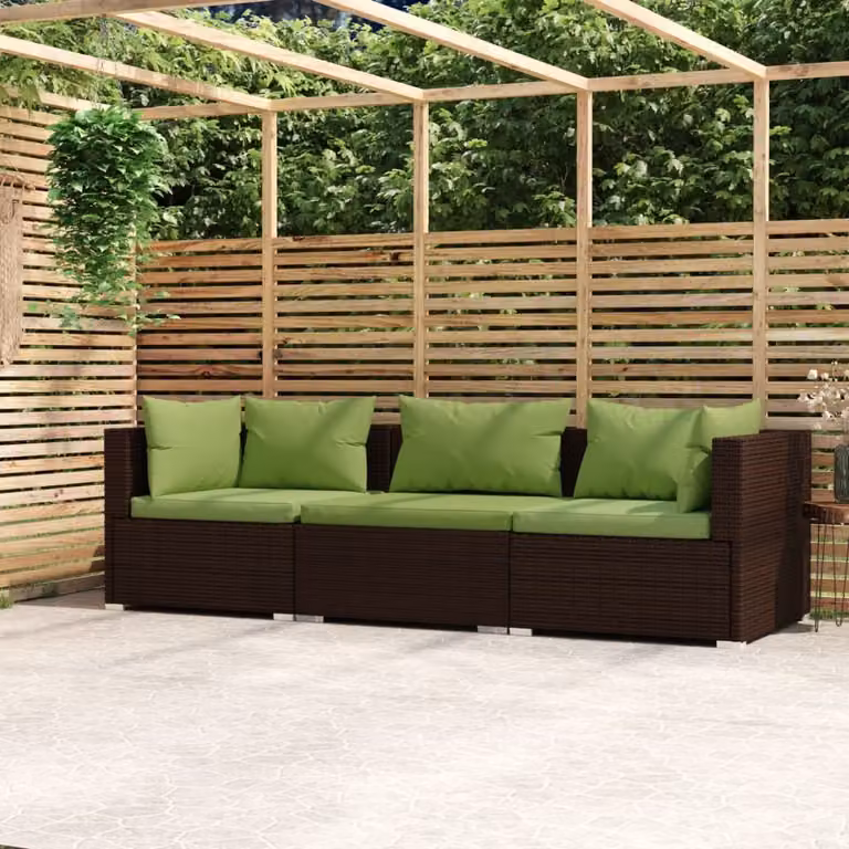 Maison Exclusive - Divano a tre posti con cuscini in rattan sintetico marrone