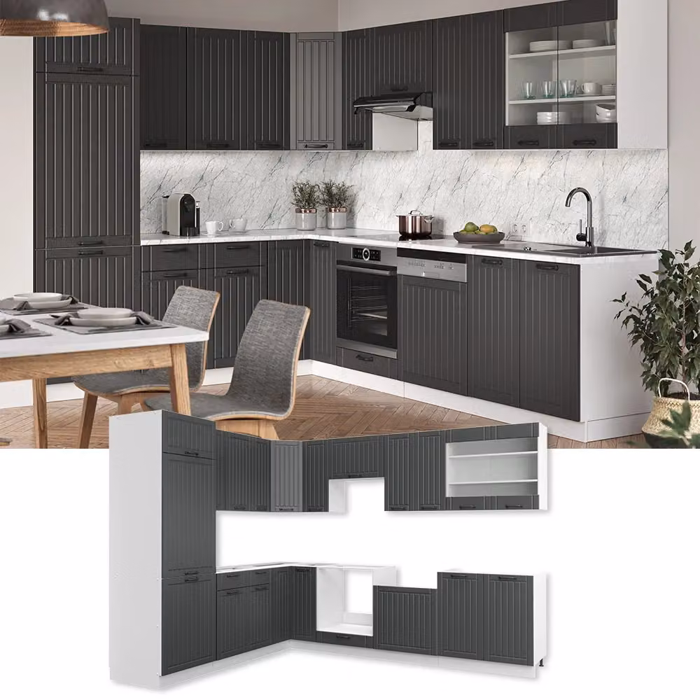 Cucina angolare moderna Vicco Fame-Line Grigio scuro/Bianco L: 287 cm, P: 60 cm, H: 206,8 cm – 2