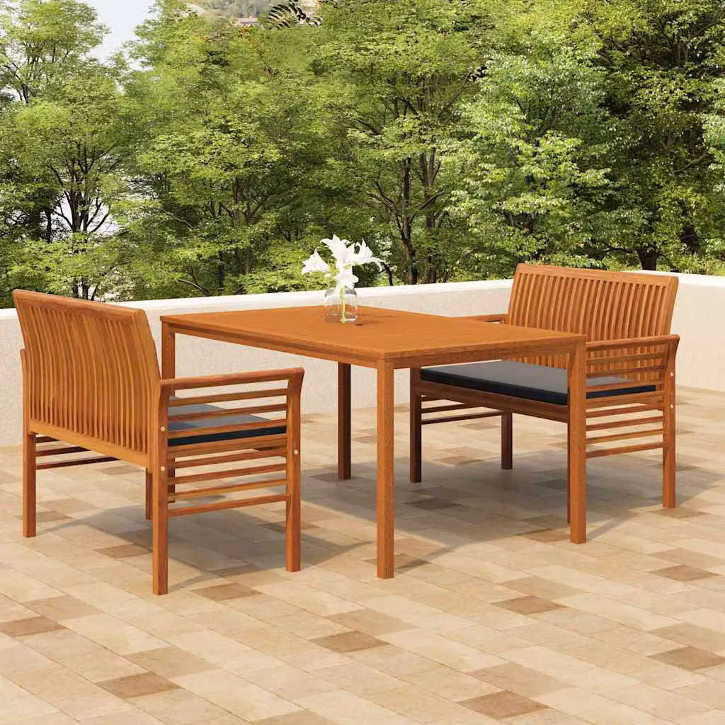 Set da pranzo per esterni vidaXL in legno di acacia con cuscini, 3 pezzi, marrone e grigio – 1
