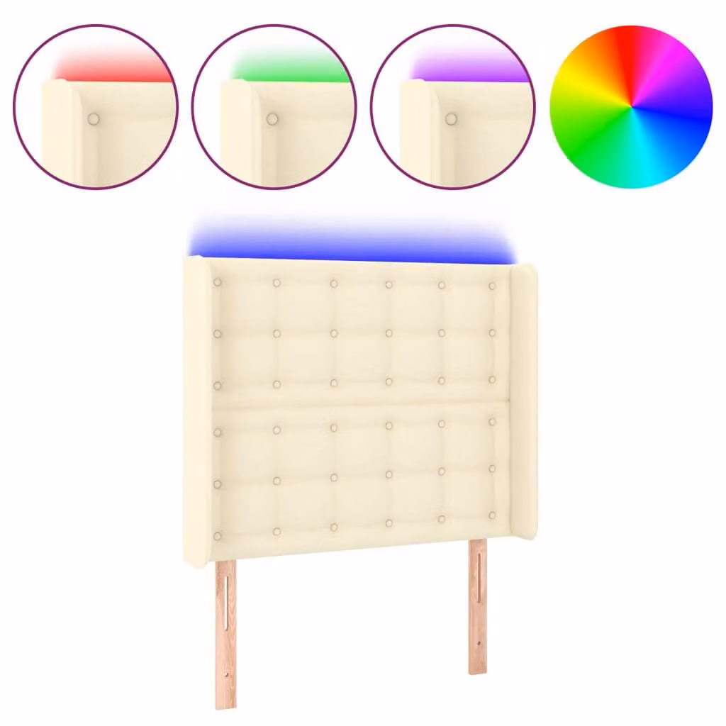 Testiera a LED Crema 83x16x118/128 cm in Pelle finta