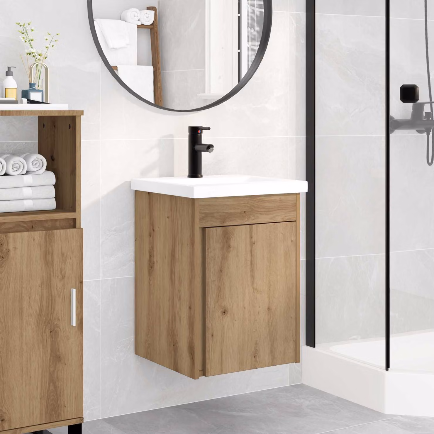 Mobile bagno con rubinetto vidaXL in rovere artigianale, L 42 cm x P 40 cm x H 74,5 cm