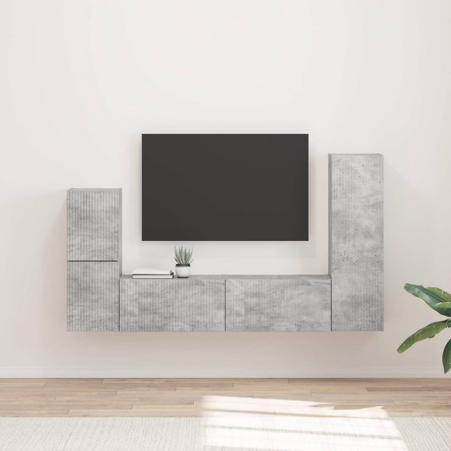 Set mobile TV moderno vidaXL in 4 pezzi, Grigio, in legno e MDF per soggiorno