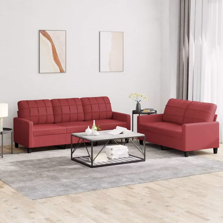 Set di divani vidaXL composto da un divano a 2 posti e un divano a 3 posti in similpelle rossa con cuscini inclusi per il tuo soggiorno