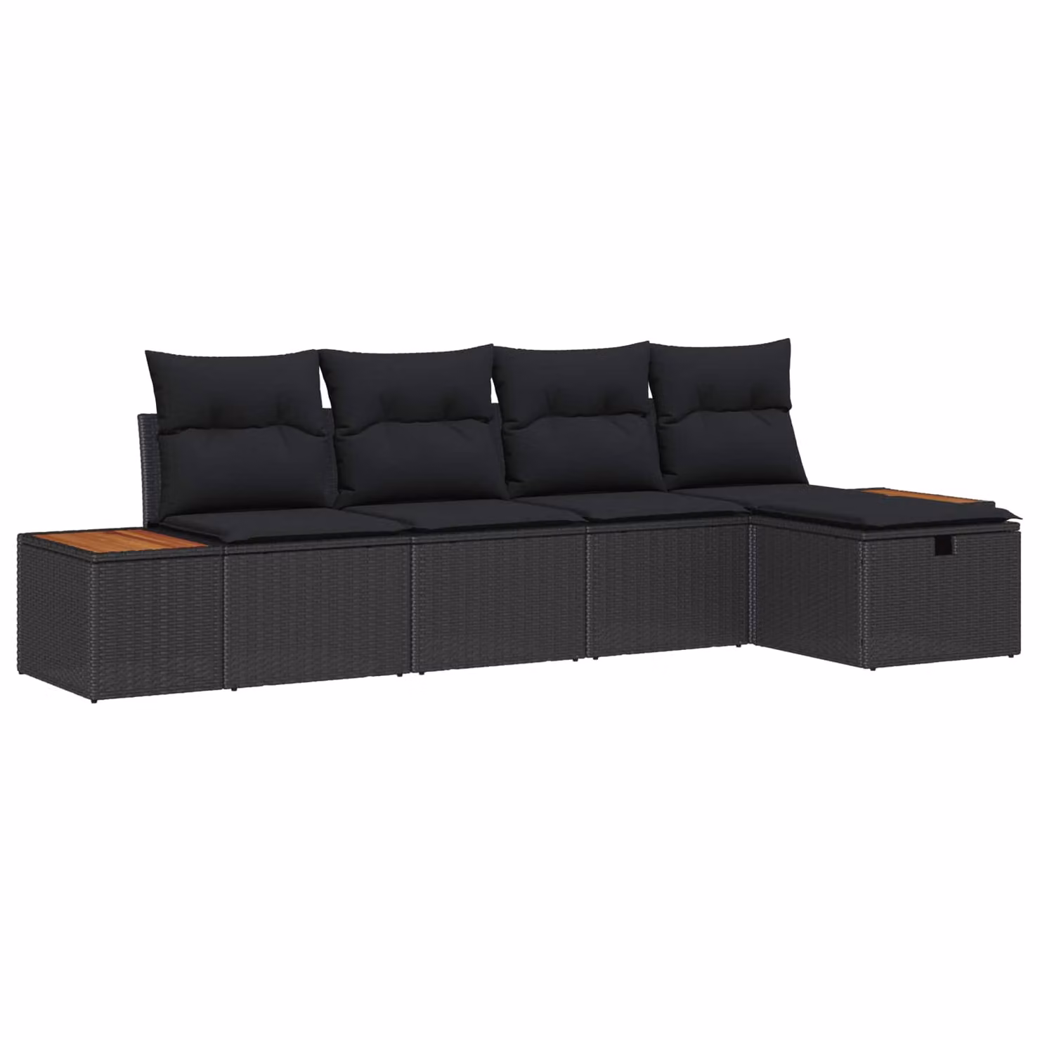 Set Divano da Giardino a L vidaXL in Polyrattan Nero con Cuscini e Tavolino – 1