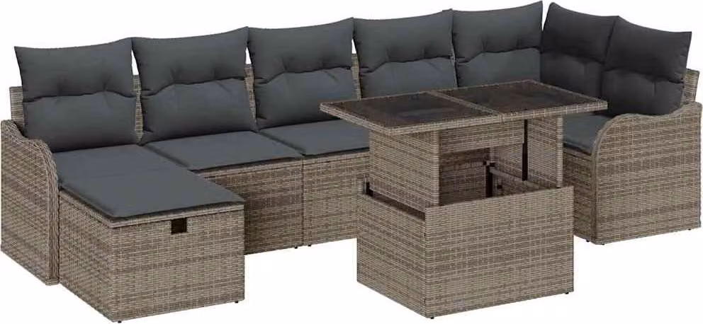 Set Divano da Giardino con cuscino 8 pcs Grigio Poly Rattan
