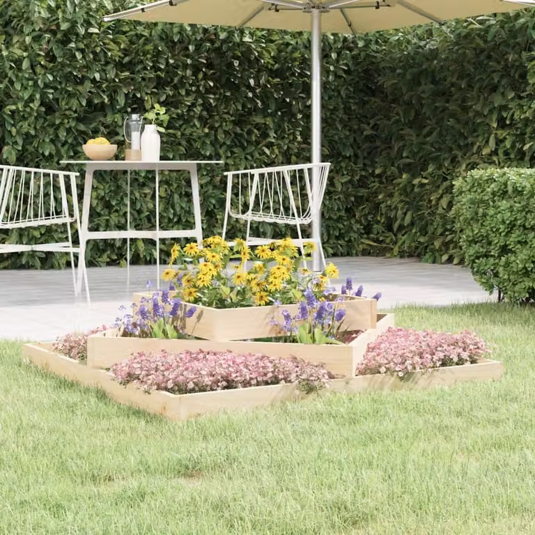 vidaXL Fioriera in Legno di Pino per Giardino Ornamentale o Orto, L/P/H: 112 x 112 x 27 cm, Marrone/Beige