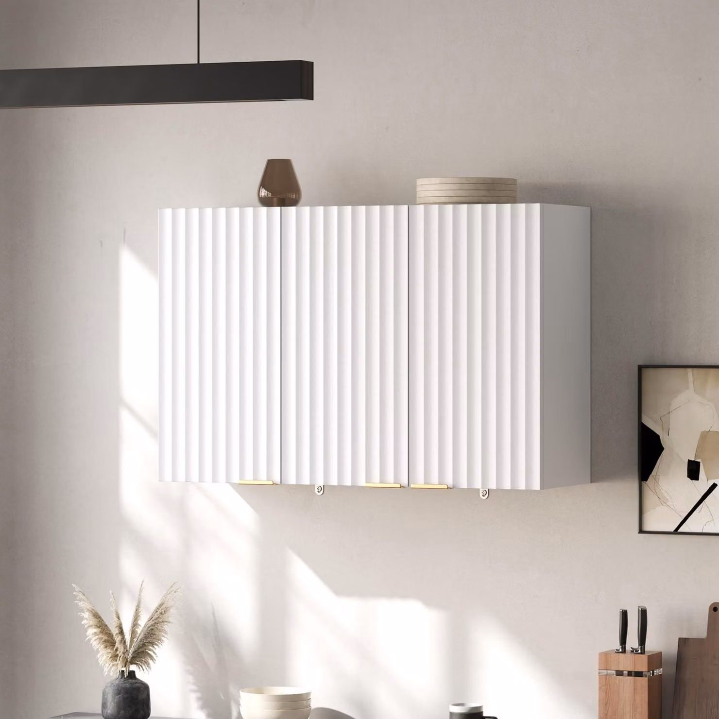 Mobiletto da parete per cucina o bagno, con 3 ante e spazio contenitivo, design semplice, colore bianco