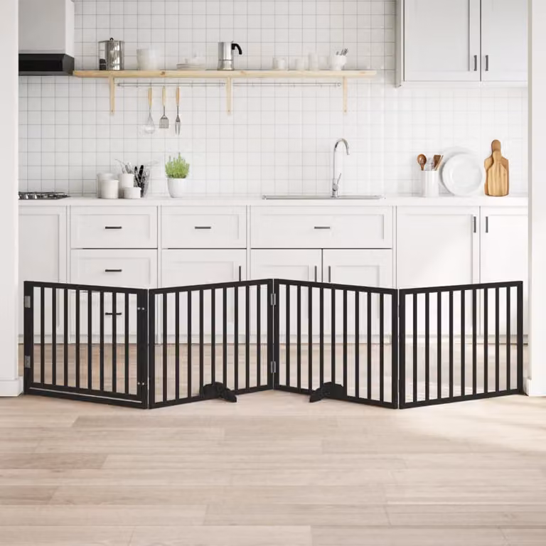 vidaXL Cancello per Cani Pieghevole in Legno di Pioppo Verniciato Nero, L: 320 cm