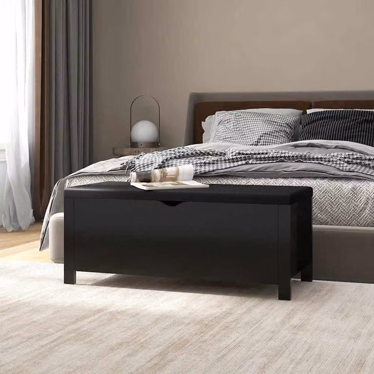 vidaXL Contenitore con Cuscino Nero in Legno e MDF L: 105 cm, P: 40 cm, H: 45 cm