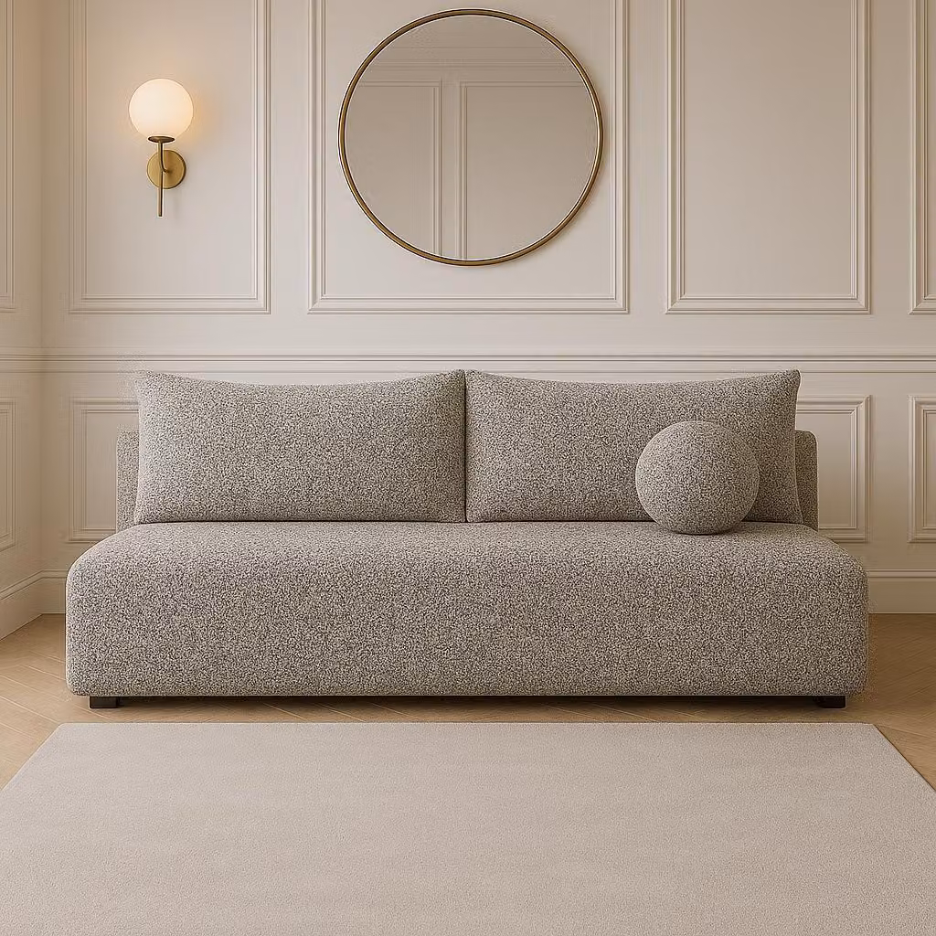 Divano LUNO con funzione letto crema - Divano moderno puente crema beige per il vostro salotto, zona letto: 204×144 cm