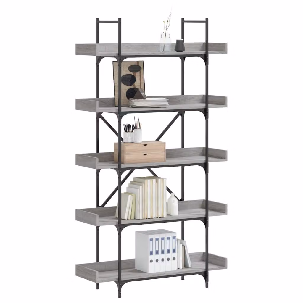 Libreria vidaXL con 5 Ripiani in Stile Industrial, Grigio Sonoma, L/P/H: 100 x 33 x 180,5 cm