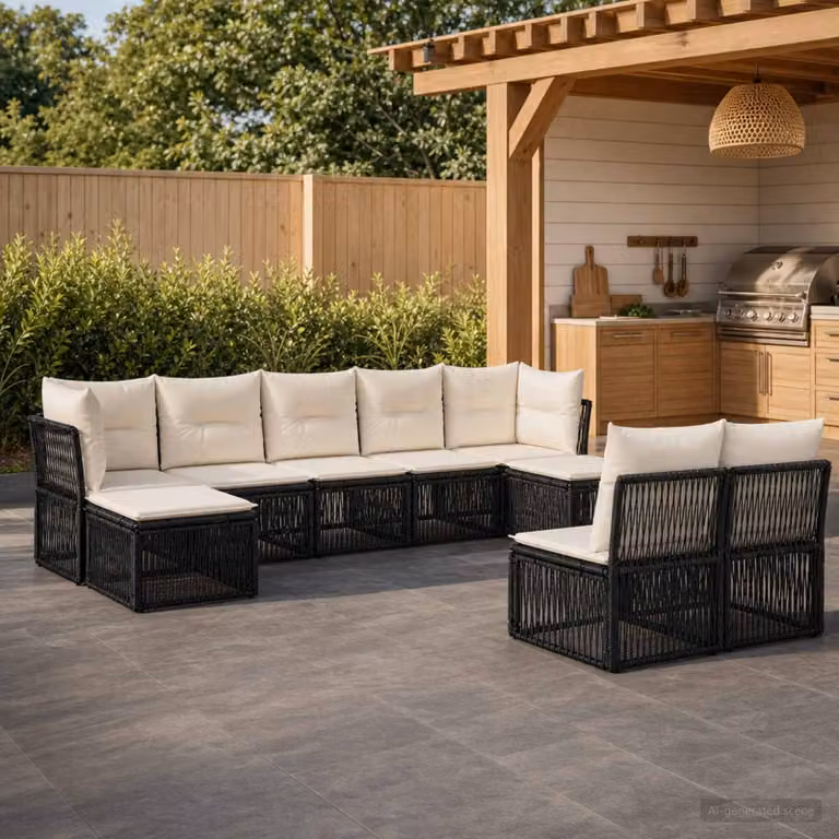 Set Divano da Giardino vidaXL 9 pz Nero con Cuscini e Struttura in Metallo Resistente alle Intemperie
