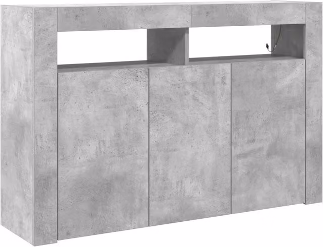 Credenza moderna in legno multistrato grigio cemento con illuminazione integrata L: 116 cm, P: 30 cm, H: 75 cm