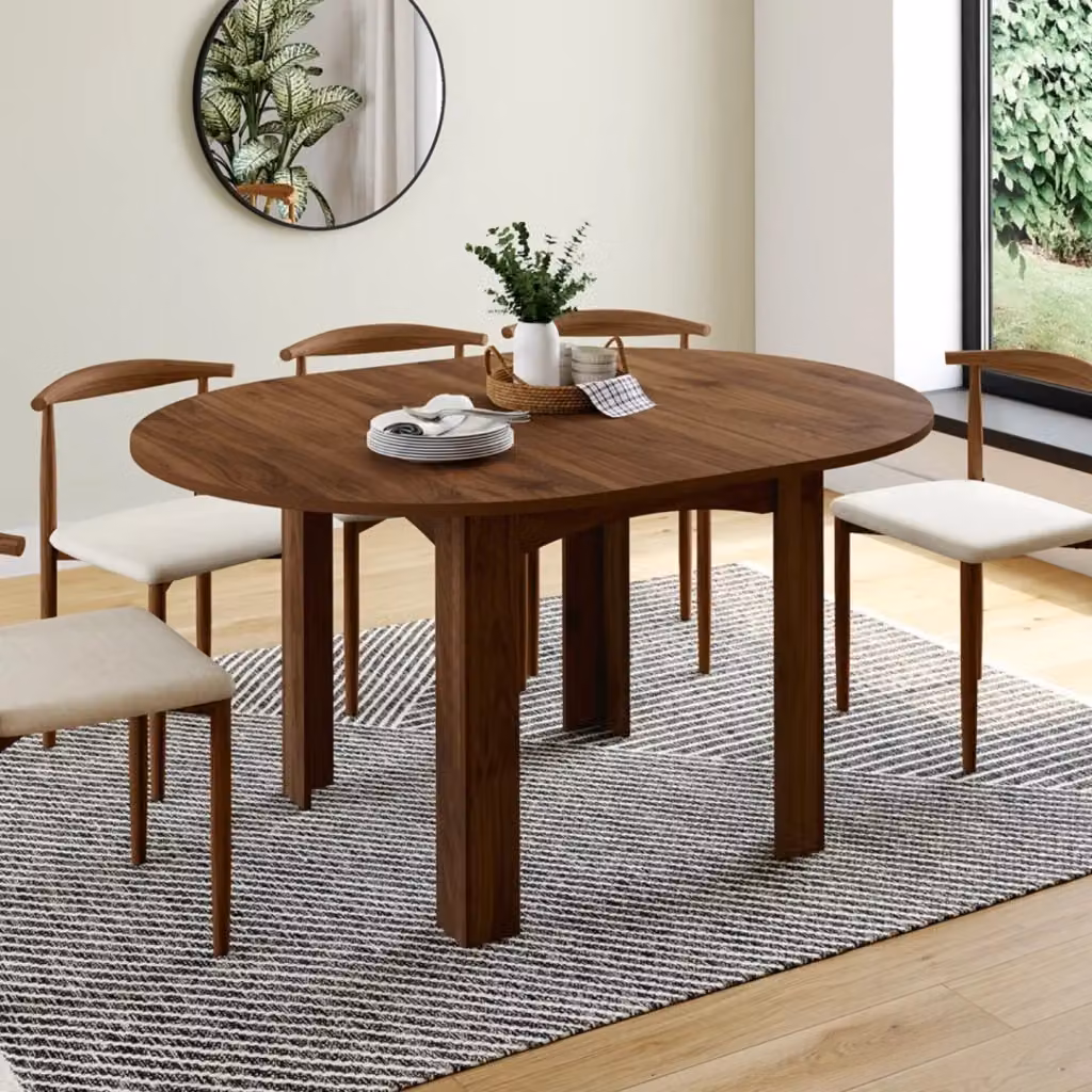 Tavolo da pranzo rotondo allungabile IDMarket DONA per 4-8 persone, colore noce, Diametro: 110-150 cm – 2