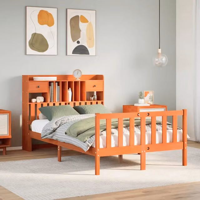 Letto Libreria senza Materasso Marrone Cera 135x190 cm in Pino 3321756