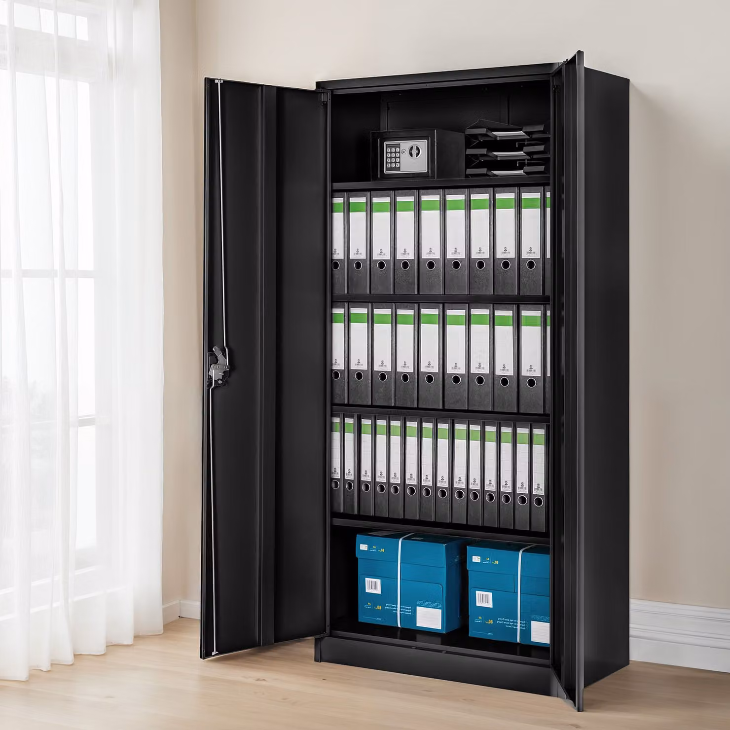 Armadio portadocumenti Tectake in metallo nero con ante a battente e serratura, L/P/H: 90 x 40 x 180 cm – 2