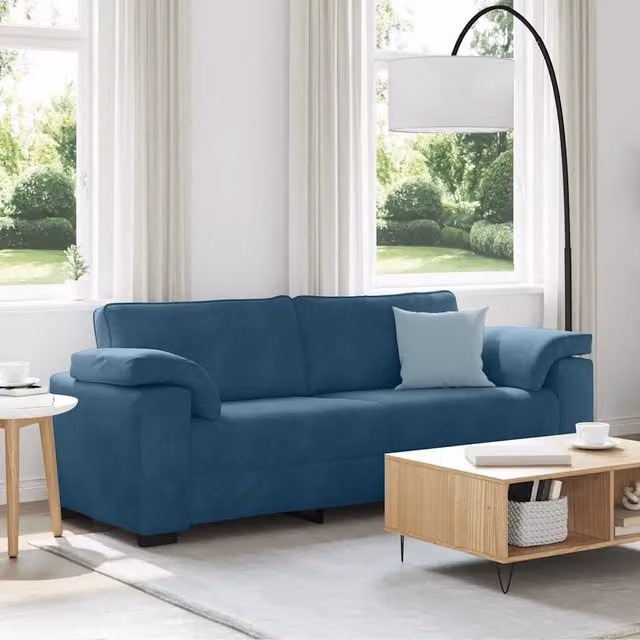 Divano a 3 Posti-Sofa 3 Posti Blu 178 cm in Velluto