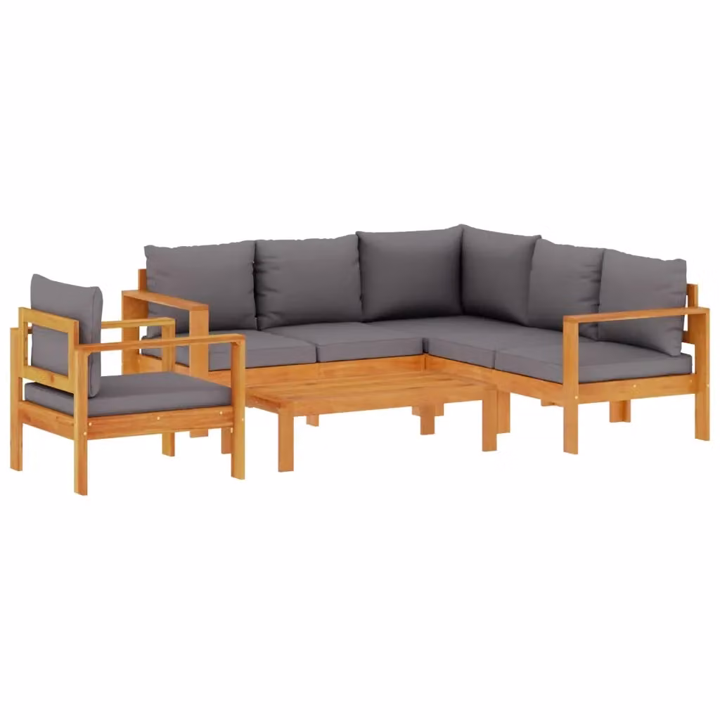 vidaXL Set Divano da Giardino 5 pz a L in Legno di Acacia con Cuscini Grigi – 2