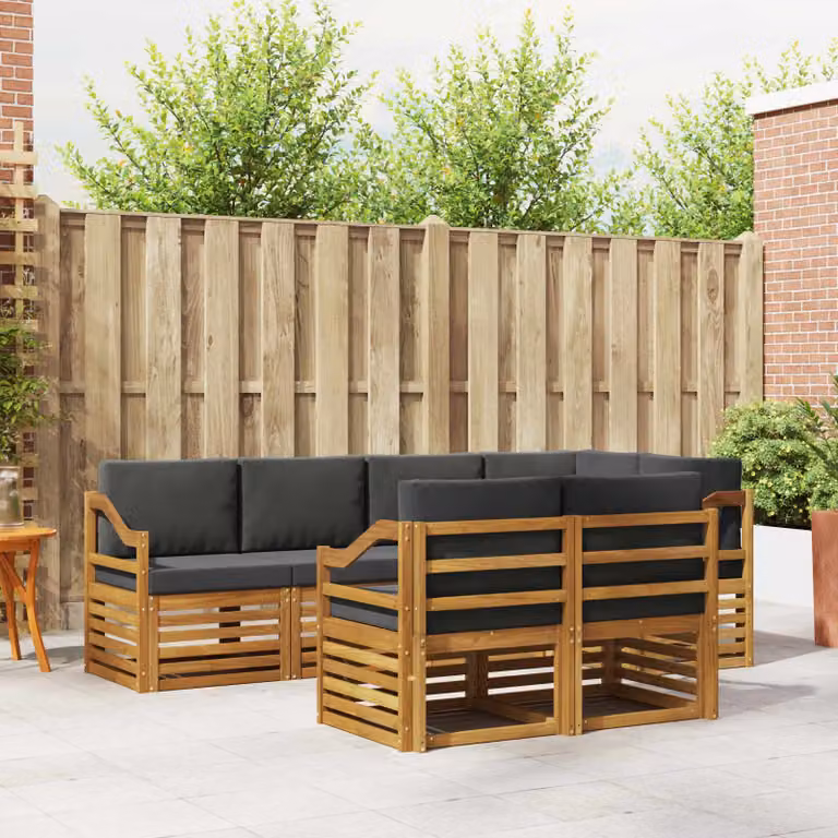 vidaXL Set di divani da esterno 7 pz in legno di acacia con cuscini beige e antracite