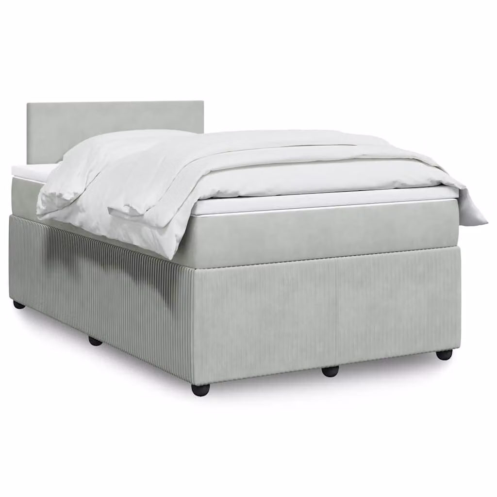 vidaXL Giroletto a Molle con Materasso Ibrido in Velluto Grigio e Bianco L/P/H: 120 x 200 cm