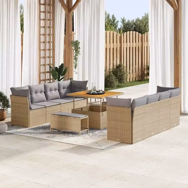 Set Divano da Giardino a Forma di U vidaXL in Polyrattan Beige con Cuscini e Struttura in Acciaio