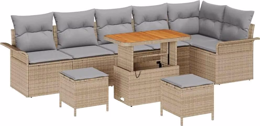 Set Divano da Giardino con cuscino 9 pcs Beige polyrattan