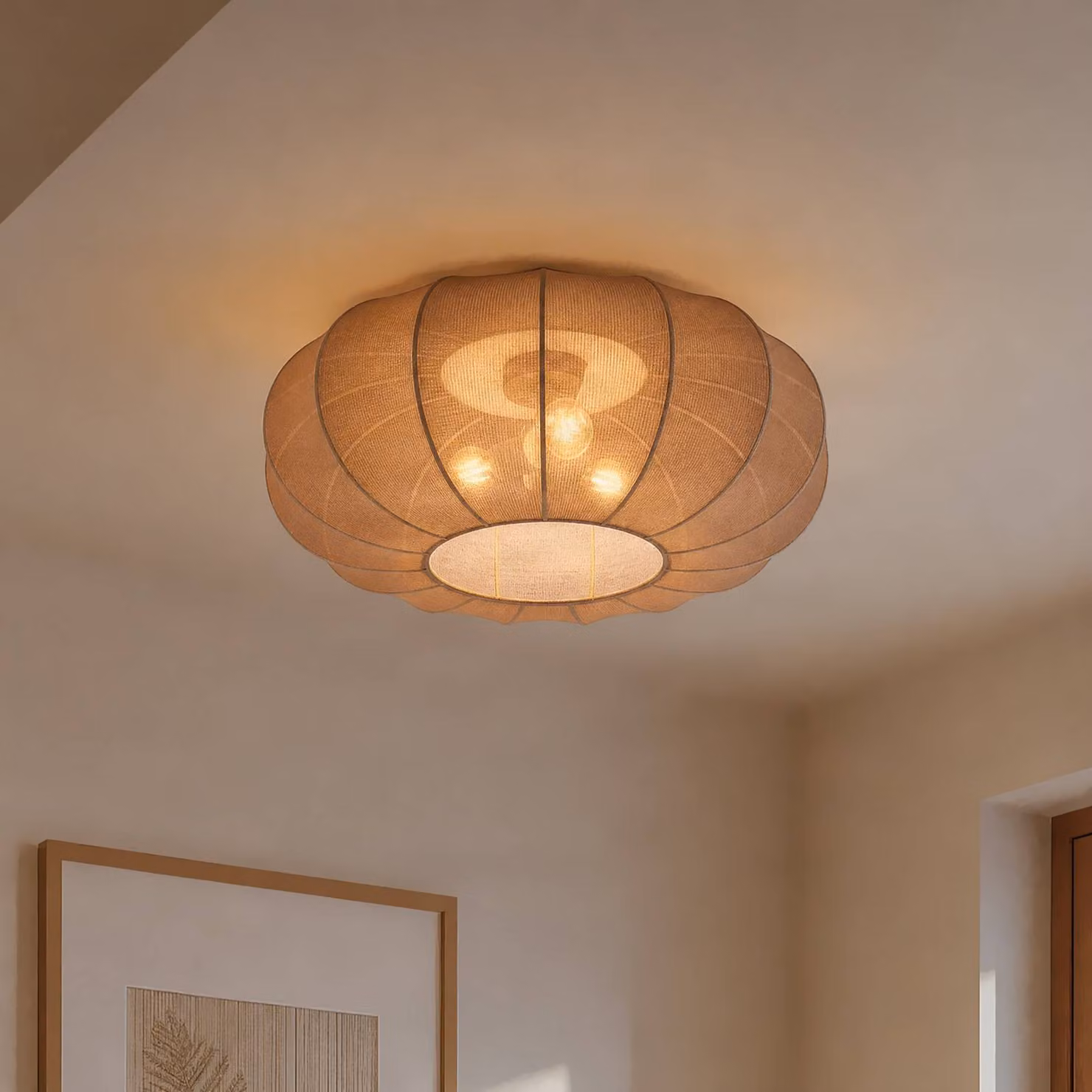 Plafoniera soffitto Helin Lindby, dimmerabile, Marrone / Ruggine, Soggiorno / Sala da pranzo, Tessuto / Stoffa / Seta, Scandinavo, Plafoniera
