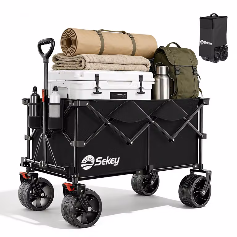 Carrello pieghevole Sekey XXL Plus con ruote extra larghe, carrello pieghevole con portata di 200 kg, carrello a mano pieghevole, nero