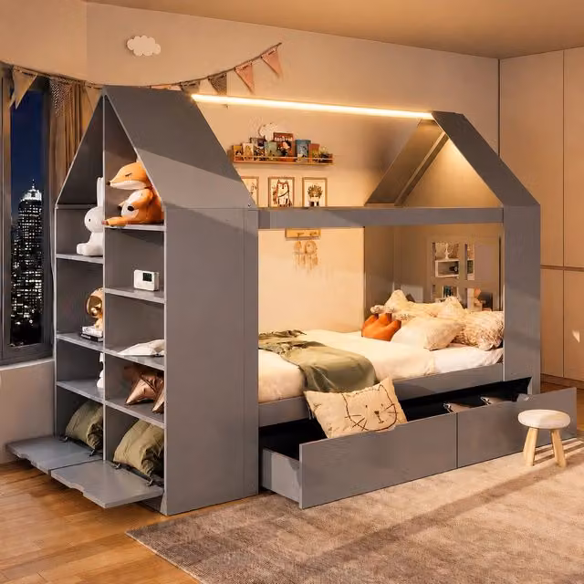 Letto per bambini con cassetti LED ¨C Minimal ¨C grigio 90x200cm
