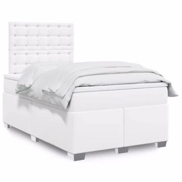 Letto con Giroletto a Molle e Materasso Ibrido vidaXL in Similpelle Bianco L/P: 120 x 200 cm