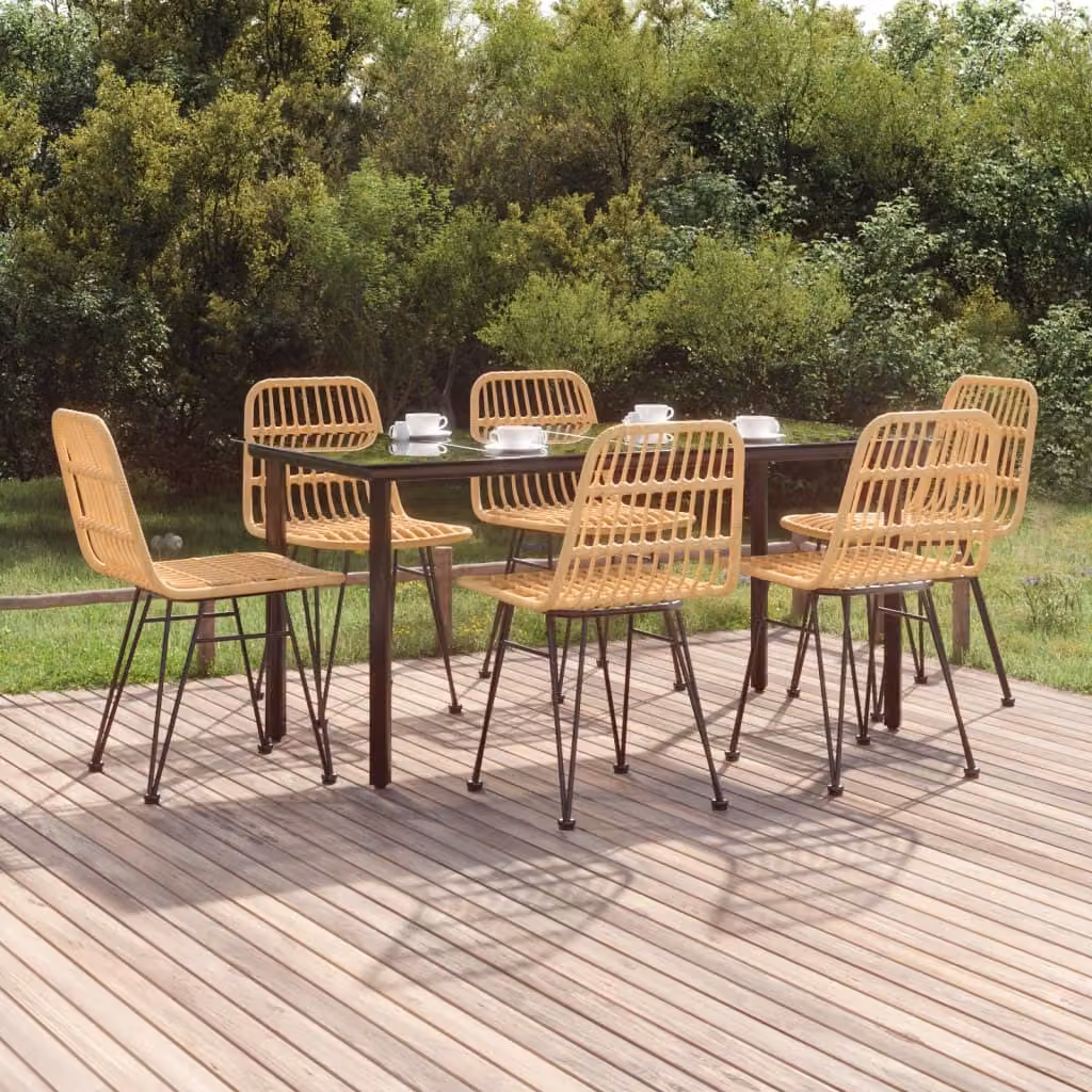 The Living Store 7 pezzi. Set da pranzo da giardino Poly Rattan