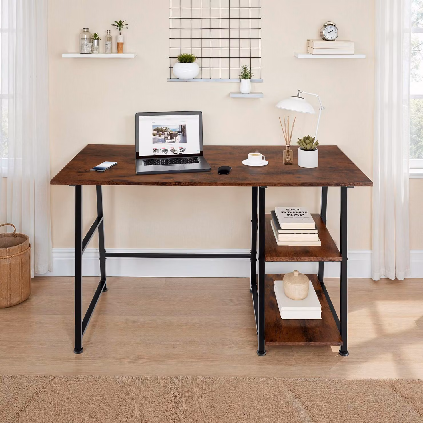 Scrivania da ufficio TecTake GmbH in stile industriale, colore marrone e nero, L: 120 cm, P: 50 cm, H: 73,5 cm – 2