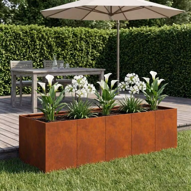 Vaso da giardino vidaXL in acciaio Corten color marrone L: 200 cm, P: 80 cm, H: 60 cm