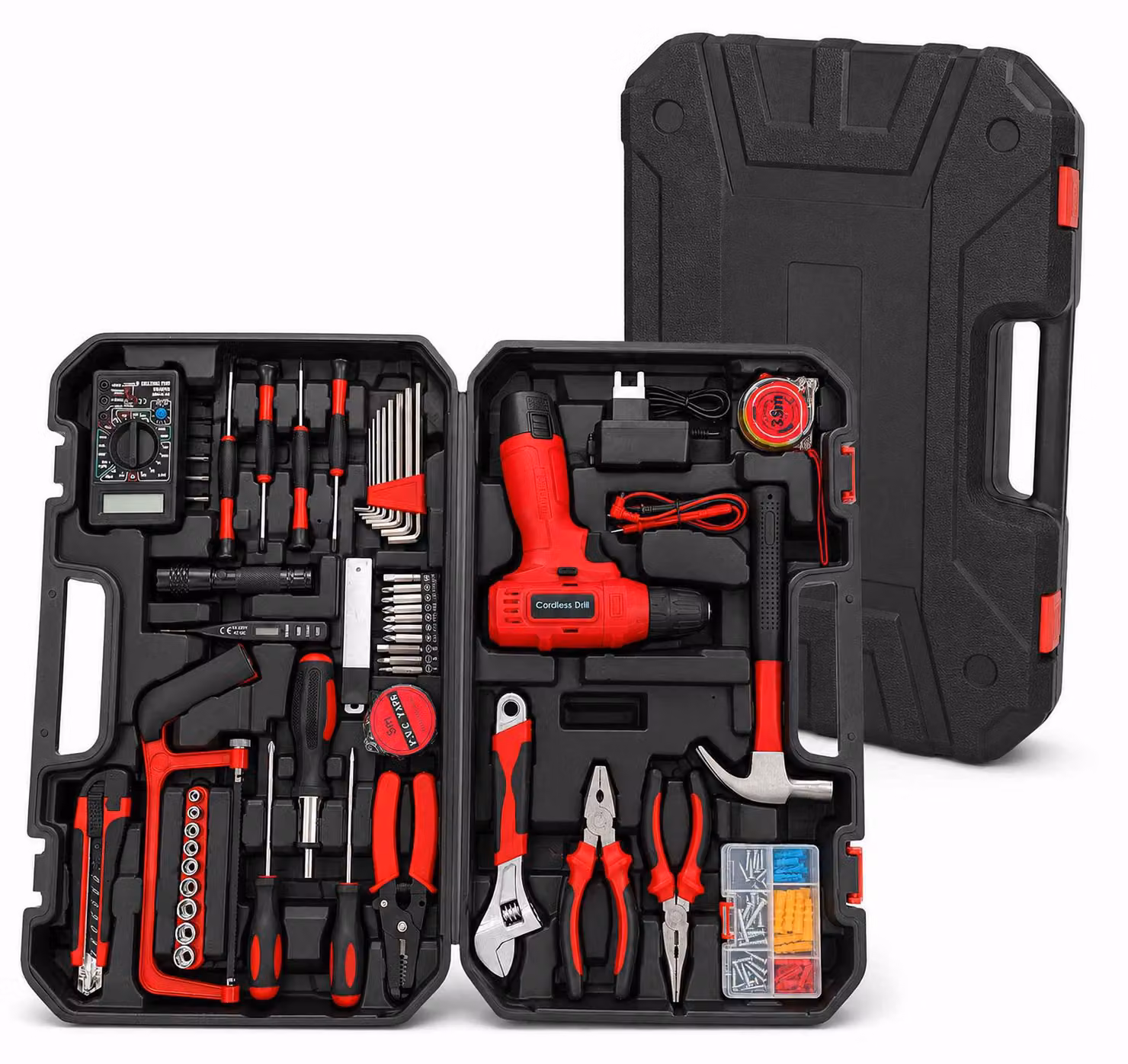 Kit di utensili Zimilo, completo di trapano avvitatore a batteria: set completo di utensili universali, comprensivo di multimetro e pinze, ideale per lavori domestici e fai-da-te