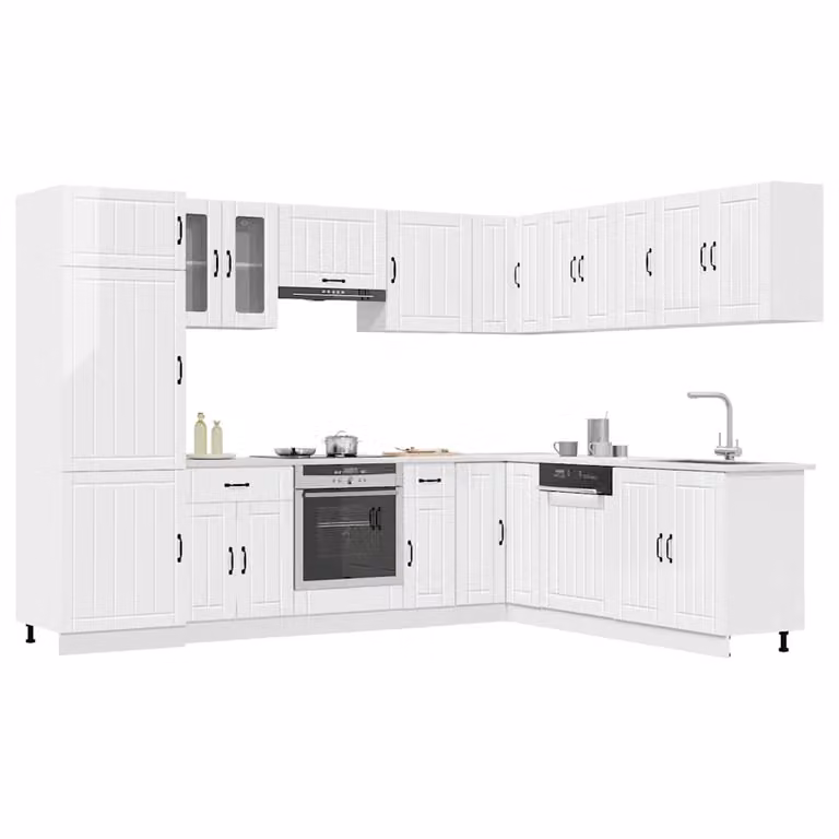 Set di mobili da cucina moderno vidaXL Lucca composto da 14 pezzi in bianco lucido