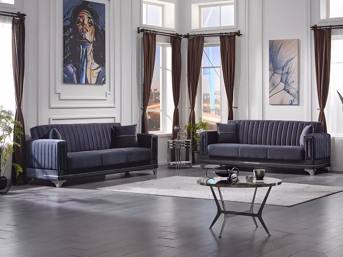 Wohnzimmer 2x Dreisitzer Sofa Couch Komplett Moderne Sitzgruppe Grau