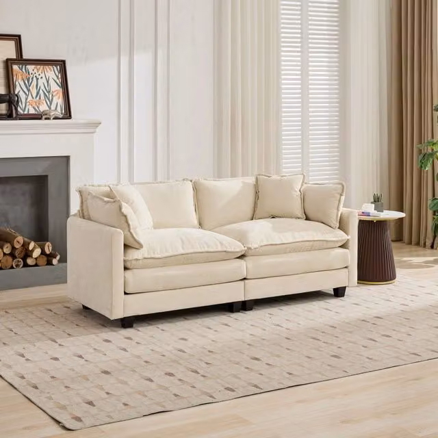 Canapé modulaire in ciniglia con cuscino schienale seduta morbida e montaggio rapido per soggiorno e appartamento beige
