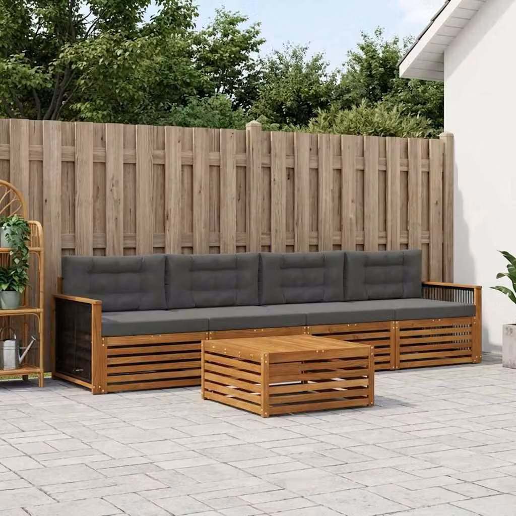 Set di divani da esterno vidaXL 5 pezzi in legno di acacia con cuscini, colori beige e antracite