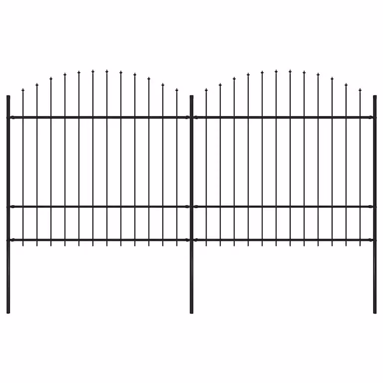 Recinzione da giardino vidaXL con punta a lancia in acciaio nero, L: 337 cm, H: 175 cm
