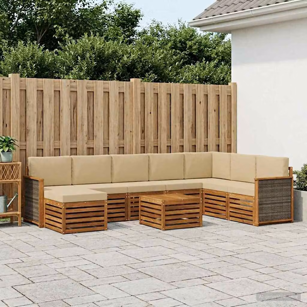 Set di divani da esterno vidaXL 9 pezzi in legno di acacia con cuscini beige e marrone per giardino e terrazza