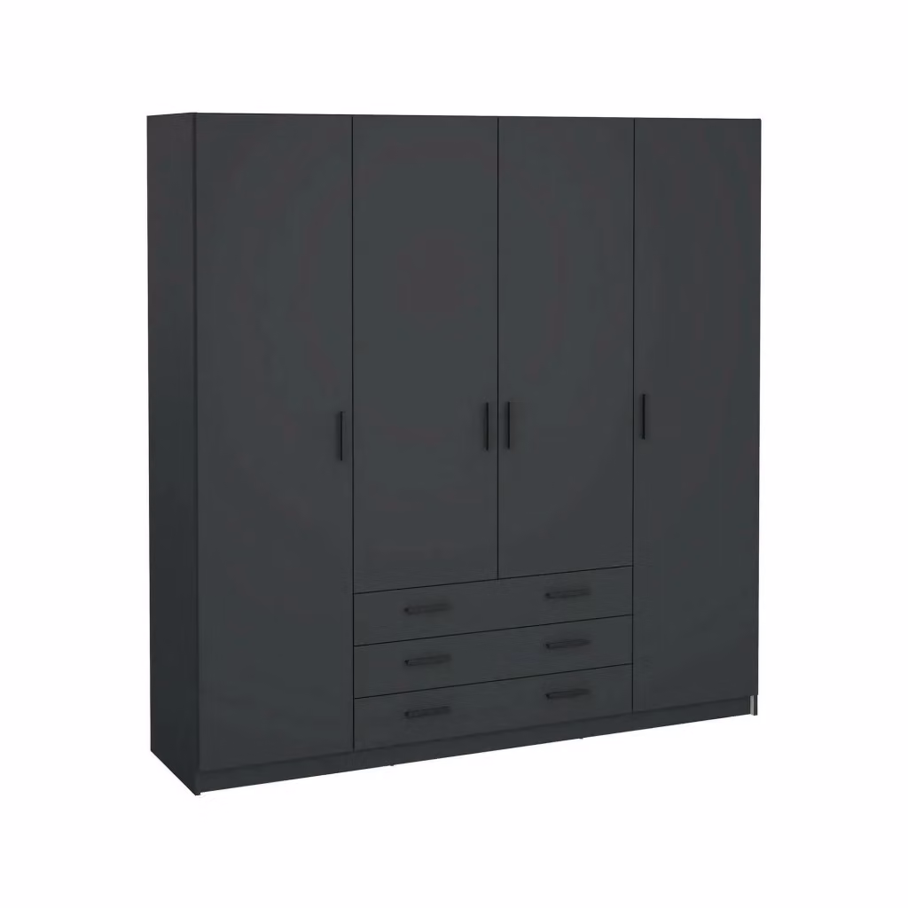 Armadio da camera da letto DMORA Epipola, moderno con ante a battente e cassetti integrati, Grigio opaco, L: 196 cm, P: 50 cm, H: 200 cm – 2