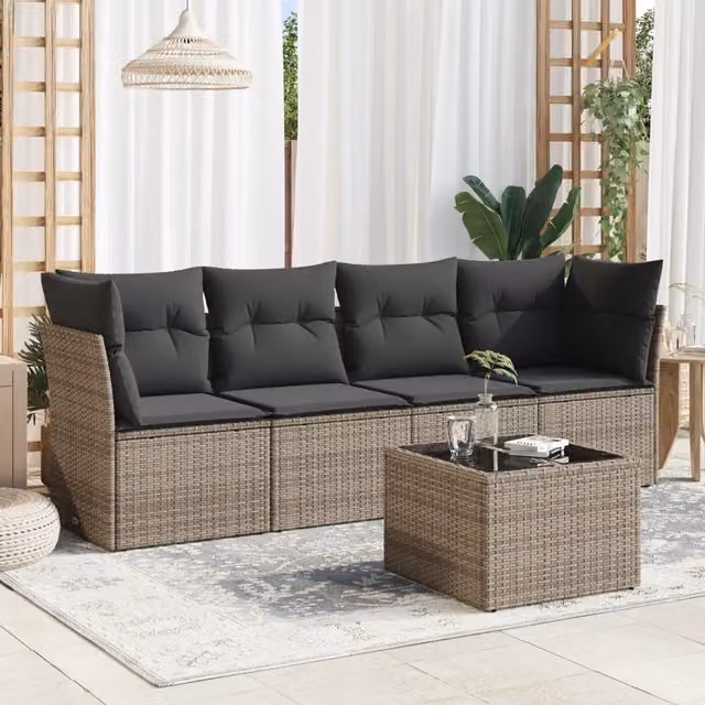 Set Divano da Giardino 5 pz con Cuscini Grigio in Polyrattan 3249079