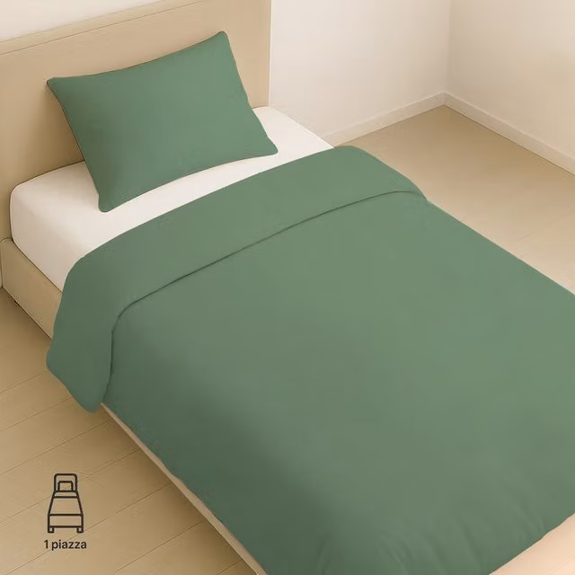 Parure copripiumino e federa singolo KASANOVA in jersey di cotone verde melange, L: 90 cm, P: 200 cm